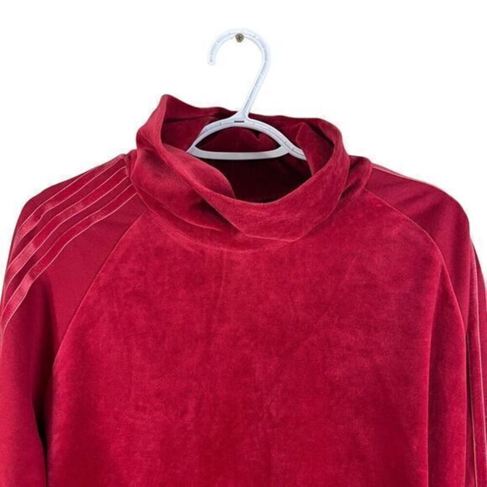 Adidas Turtleneck Sweater Womens L Red Cropped Velvet Striped Long Sleeve Stretc
